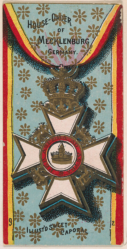 House Order of Mecklenburg, Germany, from the Military Series (N224) issued by Kinney Tobacco Company to promote Sweet Caporal Cigarettes, Issued by Kinney Brothers Tobacco Company, Commercial color lithograph 
