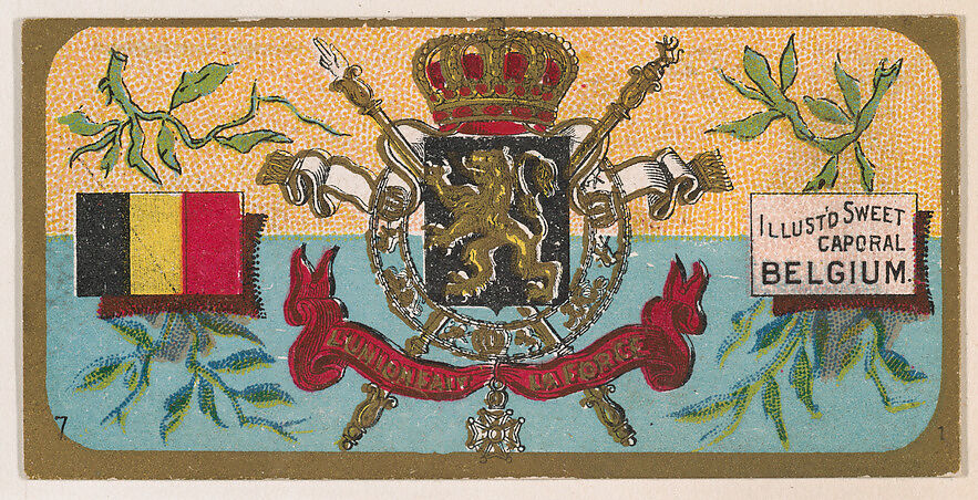 Coat of Arms, Belgium, from the Military Series (N224) issued by Kinney Tobacco Company to promote Sweet Caporal Cigarettes, Issued by Kinney Brothers Tobacco Company, Commercial color lithograph 