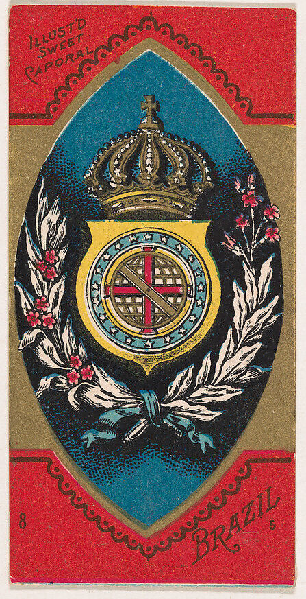 Coat of Arms, Brazil, from the Military Series (N224) issued by Kinney Tobacco Company to promote Sweet Caporal Cigarettes, Issued by Kinney Brothers Tobacco Company, Commercial color lithograph 