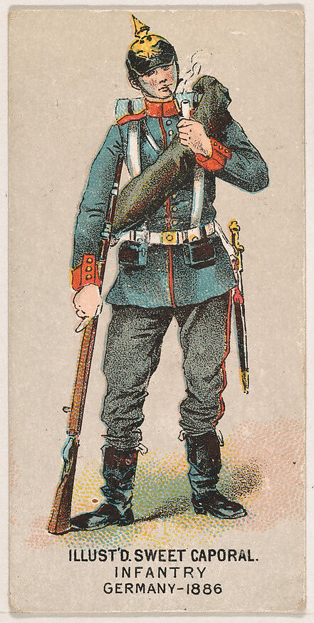 Infantry, Germany, 1886, from the Military Series (N224) issued by Kinney Tobacco Company to promote Sweet Caporal Cigarettes, Issued by Kinney Brothers Tobacco Company, Commercial color lithograph 