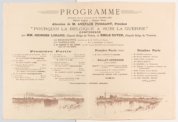Program for the Matinée Extraordinaire, Casino de Paris, November 14, 1915, Théophile-Alexandre Steinlen (French (born Switzerland), Lausanne 1859–1923 Paris), Lithograph