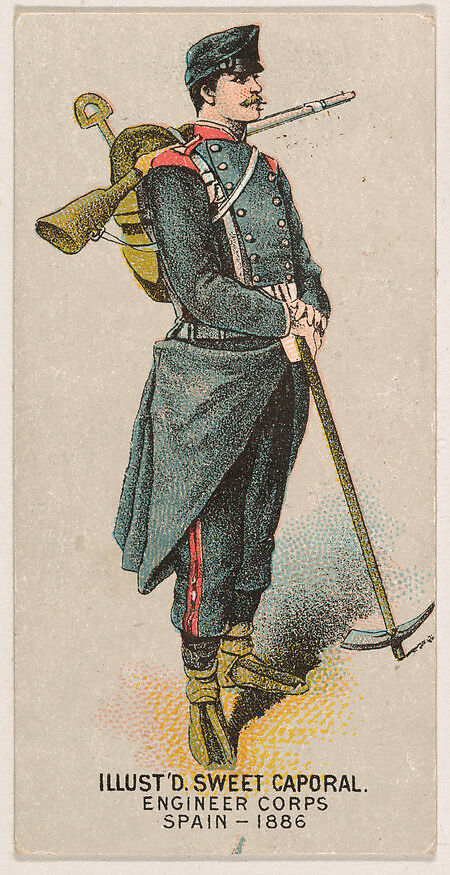 Engineer Corps, Spain, 1886, from the Military Series (N224) issued by Kinney Tobacco Company to promote Sweet Caporal Cigarettes, Issued by Kinney Brothers Tobacco Company, Commercial color lithograph 