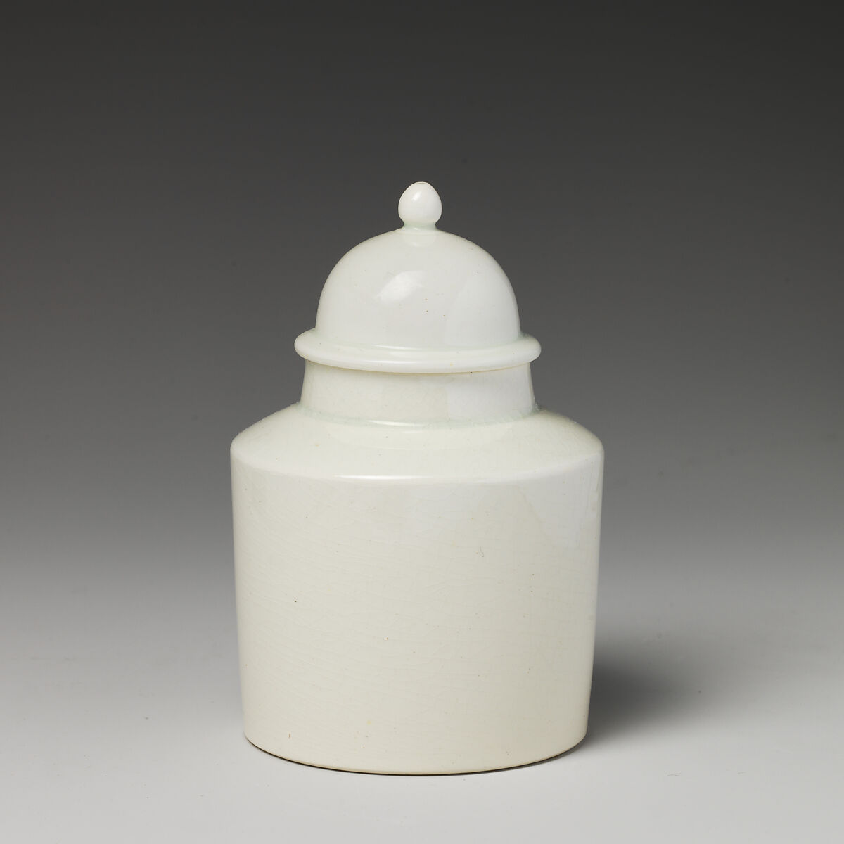 Miniature tea canister (part of a set), Soft-paste porcelain, British 