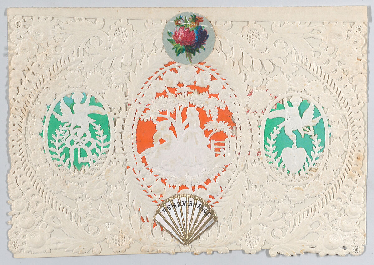 Valentine, Anonymous, Cameo-embossed  open-work lace paper, chromolithography, colored paper  