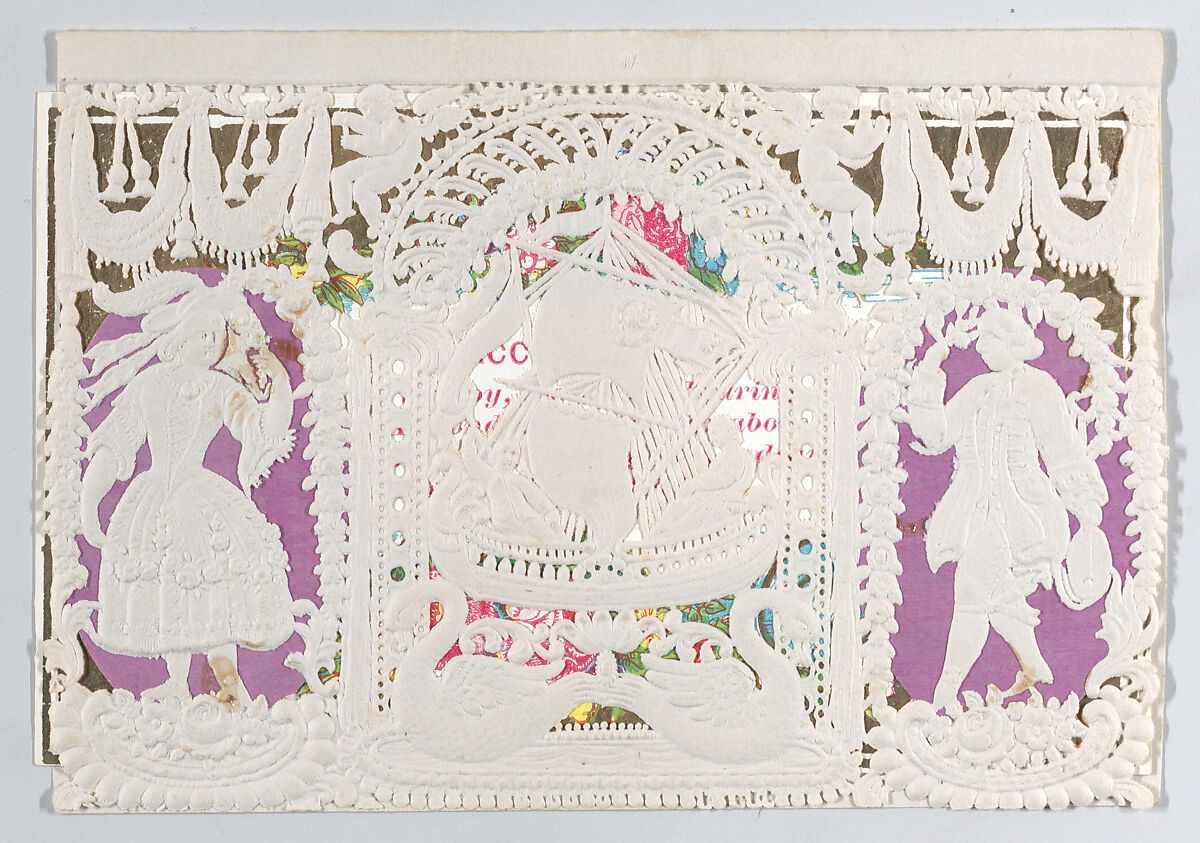 Valentine, Anonymous, Cameo-embossed  open-work lace paper, colored paper, chromolithography, ink