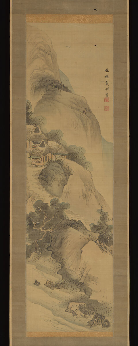 Landscape, Tōshū (Japanese, active ca. 1800), Hanging scroll; ink and color on silk, Japan 