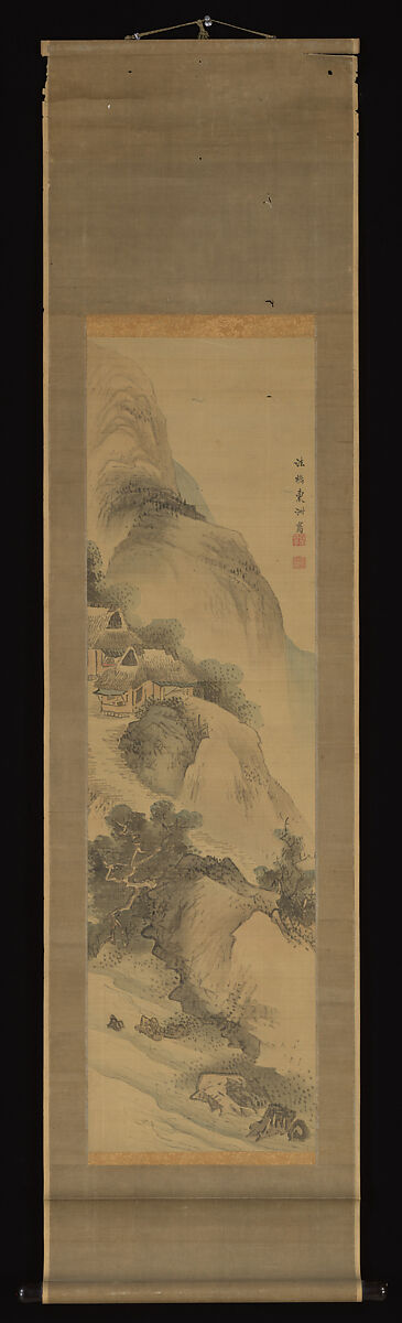 Landscape, Tōshū (Japanese, active ca. 1800), Hanging scroll; ink and color on silk, Japan