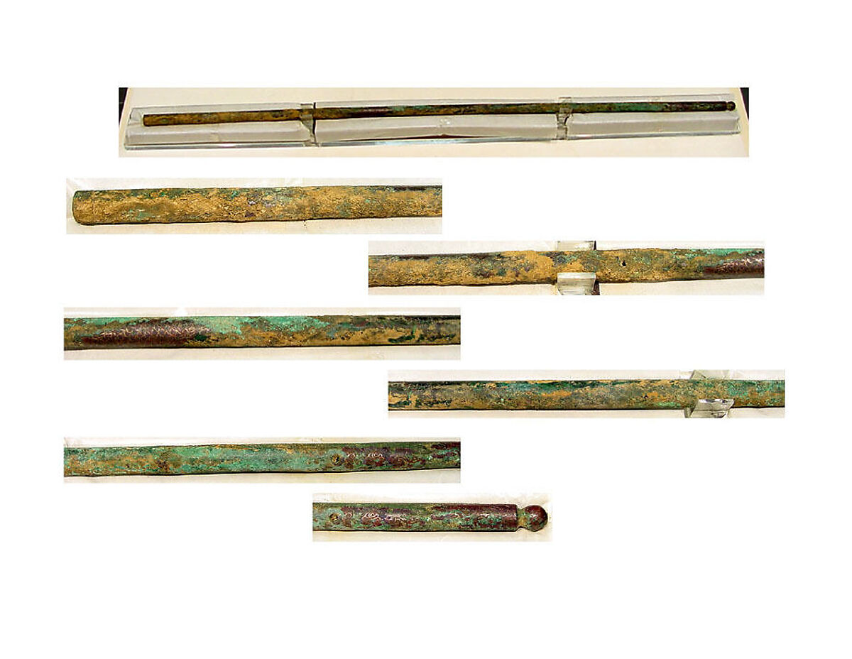 Tent pole, Bronze inlaid with silver, China 