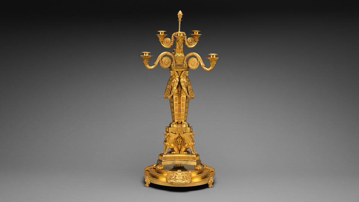 Egyptomania candelabrum (one of a pair), Alexis Decaix (British, active 1778–1811), Gilded bronze, British 