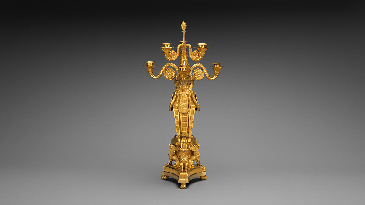 Egyptomania candelabrum (one of a pair), Alexis Decaix (British, active 1778–1811), Gilded bronze, British