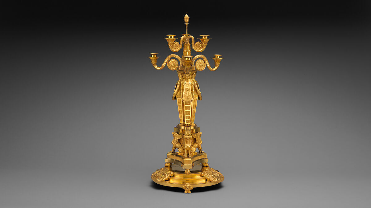 Egyptomania candelabrum (one of a pair), Alexis Decaix (British, active 1778–1811), Gilded bronze, British