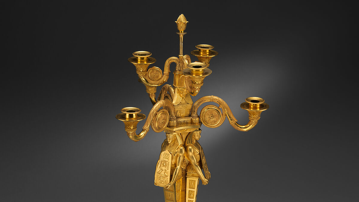 Egyptomania candelabrum (one of a pair), Alexis Decaix (British, active 1778–1811), Gilded bronze, British