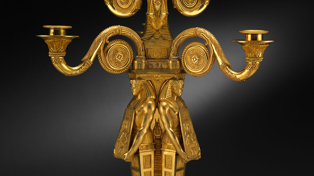 Egyptomania candelabrum (one of a pair), Alexis Decaix (British, active 1778–1811), Gilded bronze, British