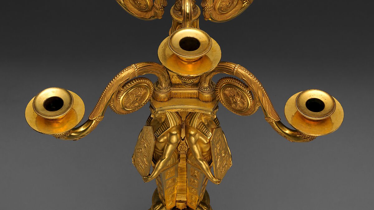 Egyptomania candelabrum (one of a pair), Alexis Decaix (British, active 1778–1811), Gilded bronze, British