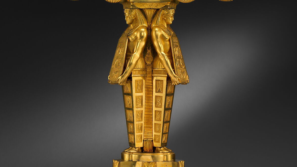 Egyptomania candelabrum (one of a pair), Alexis Decaix (British, active 1778–1811), Gilded bronze, British