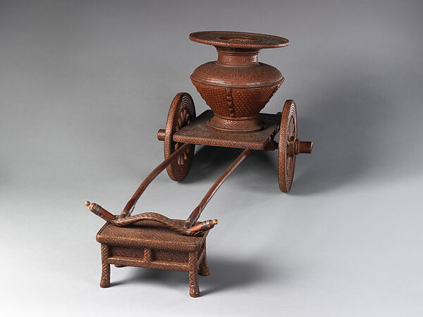 Basket in the Form of a Flower Cart (Hanaguruma-gata hanakago), Katō Tōshōsai (Japanese, active early 20th century), Timber bamboo, rattan, and lacquer, Japan