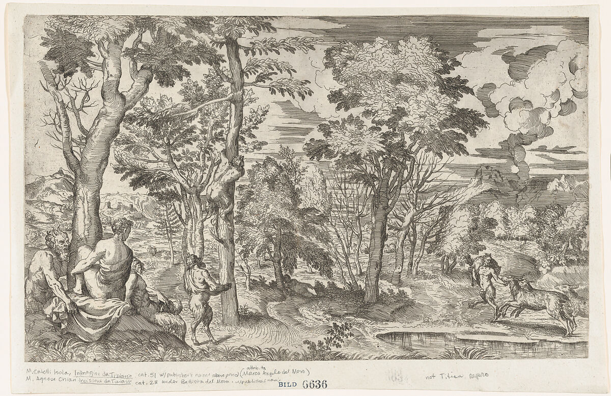 Satyrs in a Landscape (after Titian), Anonymous, Etching 