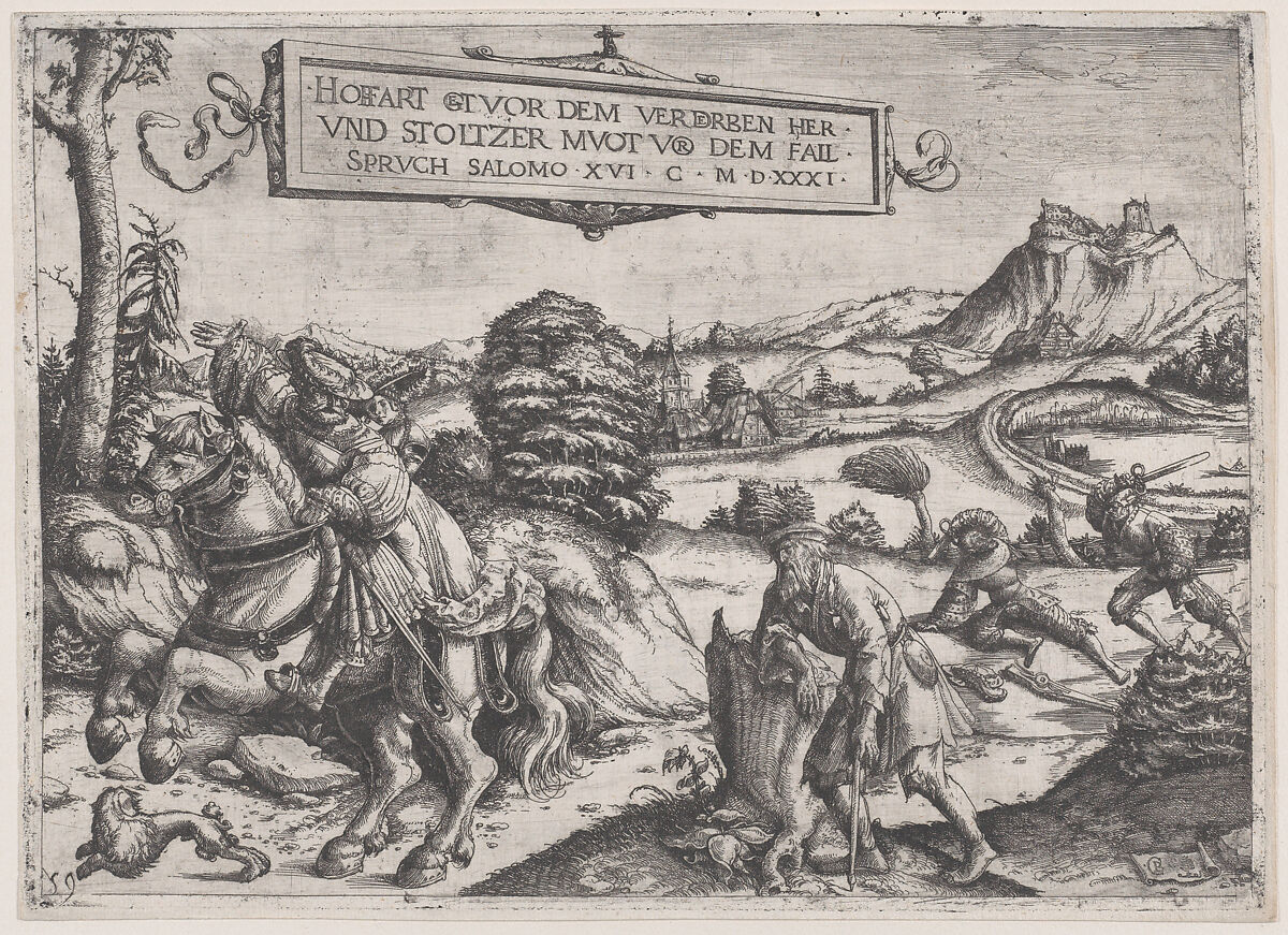 Pride goeth before a fall, Christoph Bockstorffer (German, Memmingen ca. 1480–ca. 1553 Colmar), Etching; second state of two (Hollstein) 
