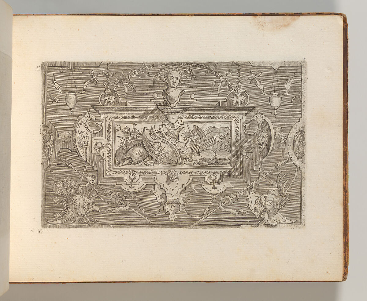 Targhe ed altri ornati di varie e capricciose invenzioni (Cartouches and other ornaments of various and capricious invention, page 3), After Jacob Floris (Central European, 1524–1581), Etching and engraving 