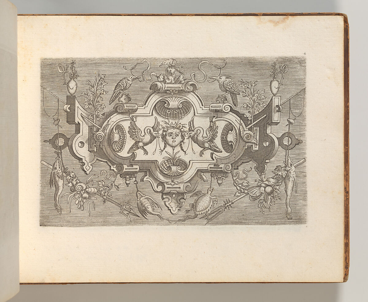 Targhe ed altri ornati di varie e capricciose invenzioni (Cartouches and other ornaments of various and capricious invention, page 4), After Jacob Floris (Central European, 1524–1581), Etching and engraving 