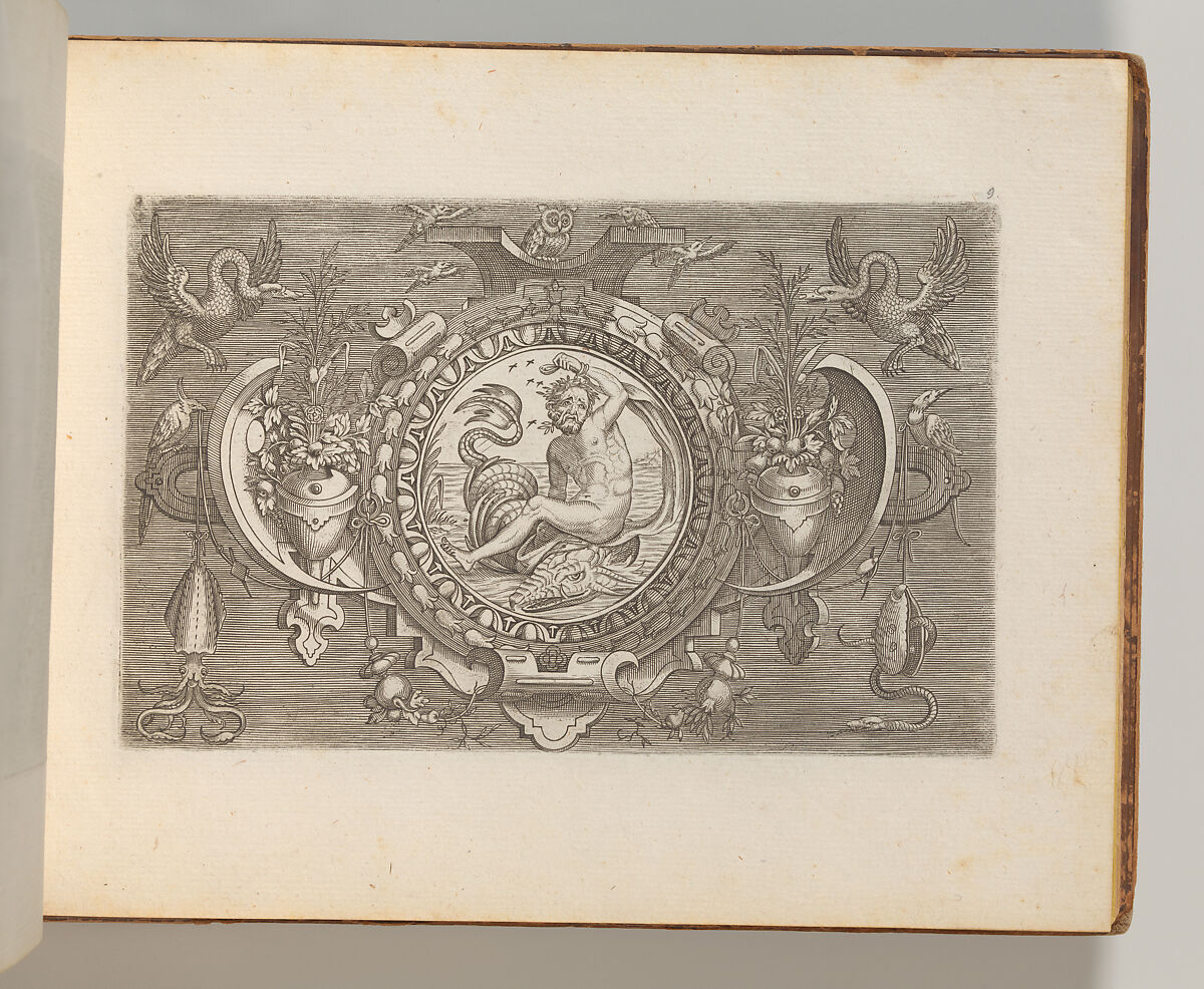 Targhe ed altri ornati di varie e capricciose invenzioni (Cartouches and other ornaments of various and capricious invention, page 9), After Jacob Floris (Central European, 1524–1581), Etching and engraving 