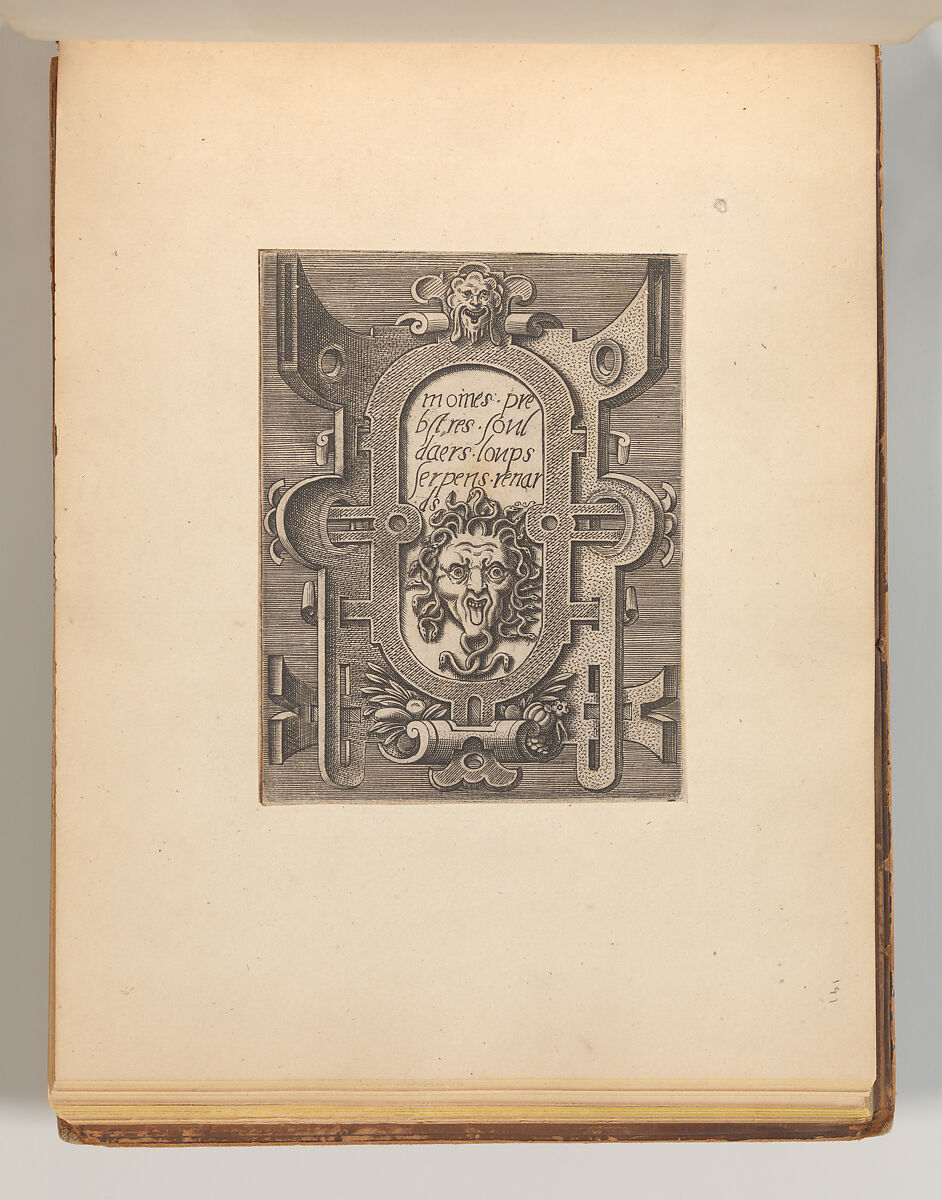 Series fof Cartouches, in: Targhe ed altri ornati di varie e capricciose invenzioni (Cartouches and other ornaments of various and capricious invention, page 34), Associated with Cornelis Bos (Netherlandish, Hertogenbosch ca. 1510?–before 1556 Groningen), Engraving 