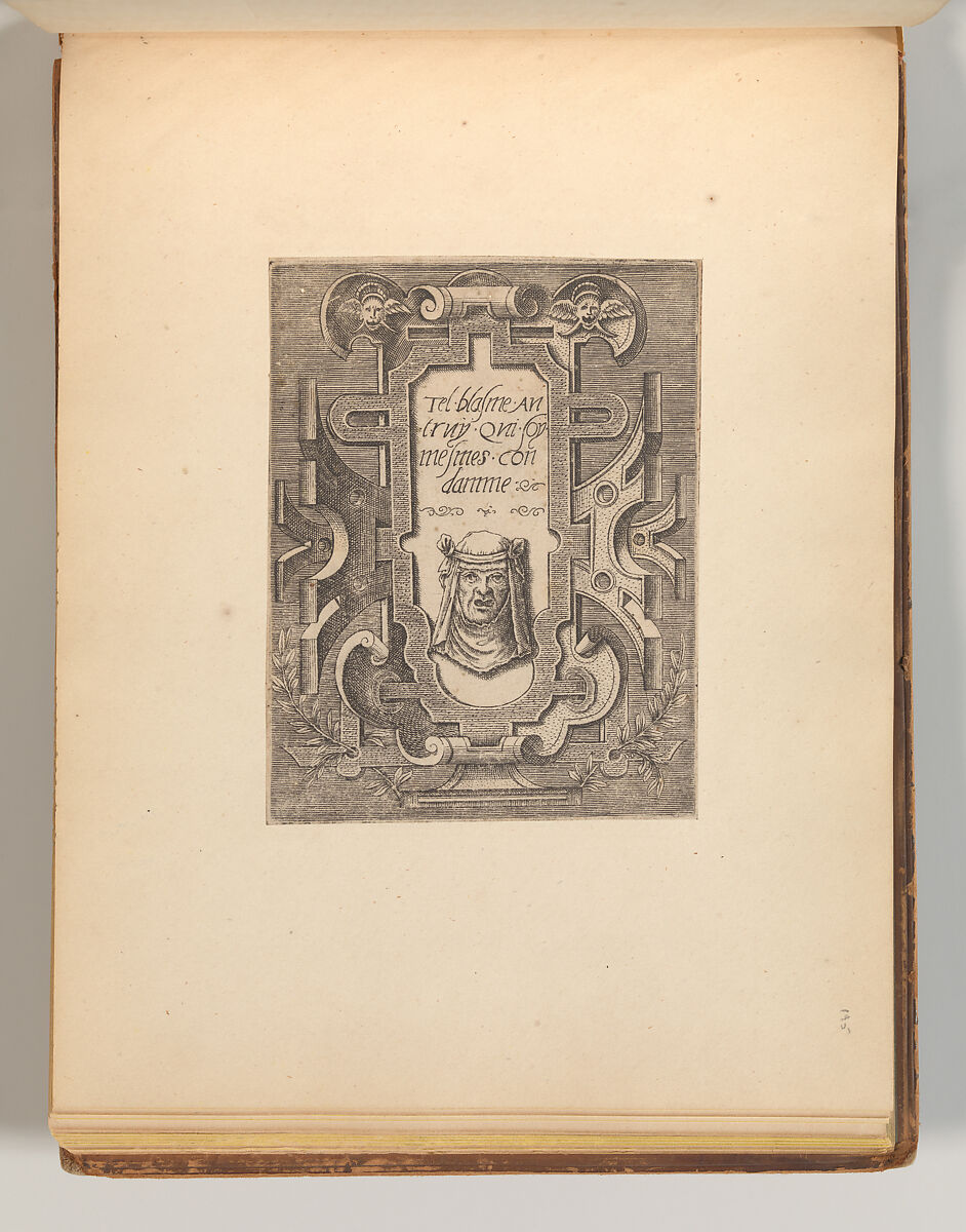 Series of Cartouches, in: Targhe ed altri ornati di varie e capricciose invenzioni (Cartouches and other ornaments of various and capricious invention, page 38), Associated with Cornelis Bos (Netherlandish, Hertogenbosch ca. 1510?–before 1556 Groningen), Engraving 
