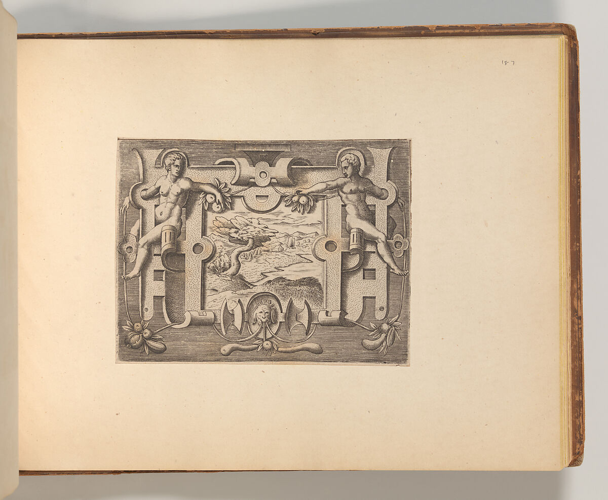 Series of Cartouches, in: Targhe ed altri ornati di varie e capricciose invenzioni (Cartouches and other ornaments of various and capricious invention, page 48), Associated with Cornelis Bos (Netherlandish, Hertogenbosch ca. 1510?–before 1556 Groningen), Engraving 