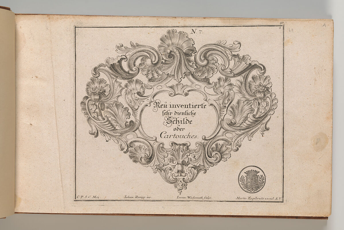 Design for a Cartouche, Plate 1 from 'Neü inventierte sehr dienstiche Schilde oder Cartouches', Jeremias Wachsmuth (German, 1712–1771), Etching 