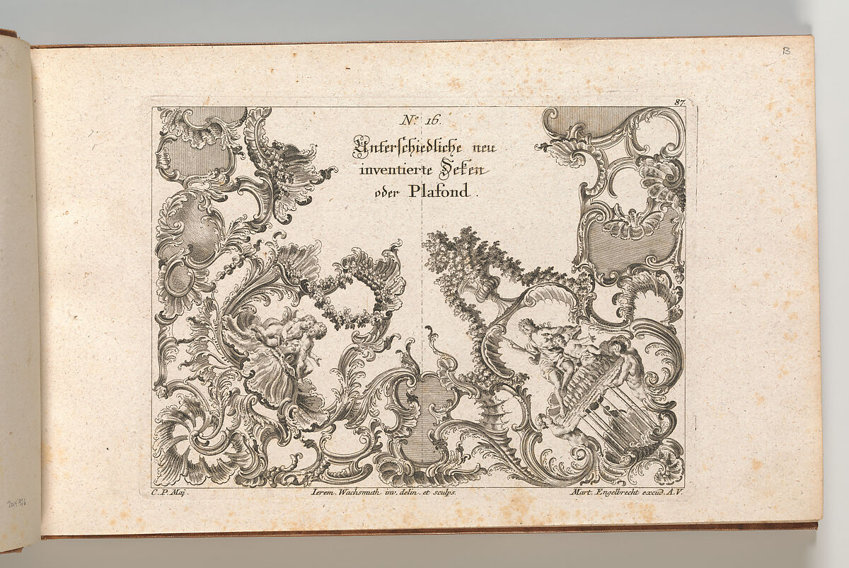 Two Designs for Ceiling Decorations, Plate 1 from 'Unterschiedliche neu inventierte Deken oder Plafond', Jeremias Wachsmuth (German, 1712–1771), Etching 