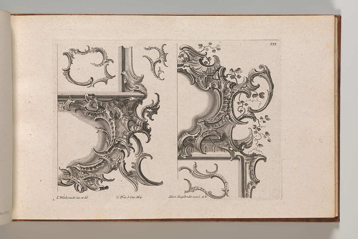 Suggestion for the Decoration of Lower Right and Top Right of a Framel, Plate 4 from an Untitled Series with Rocailles Ornaments for Window, Pier Glass and Door Frames, Jeremias Wachsmuth (German, 1712–1771), Etching 
