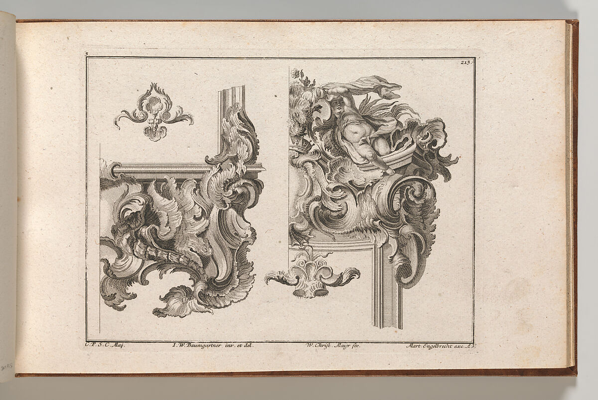 Suggestion for the Decoration of Lower Right and Top Right of an Altar Frame, Plate 3 from an Untitled Series with Rocailles Ornaments for Altar and Door Frames, Wolffgang Christoph Mayr (German, active Kassel and Augsburg (?), ca. 1740–1770), Etching 