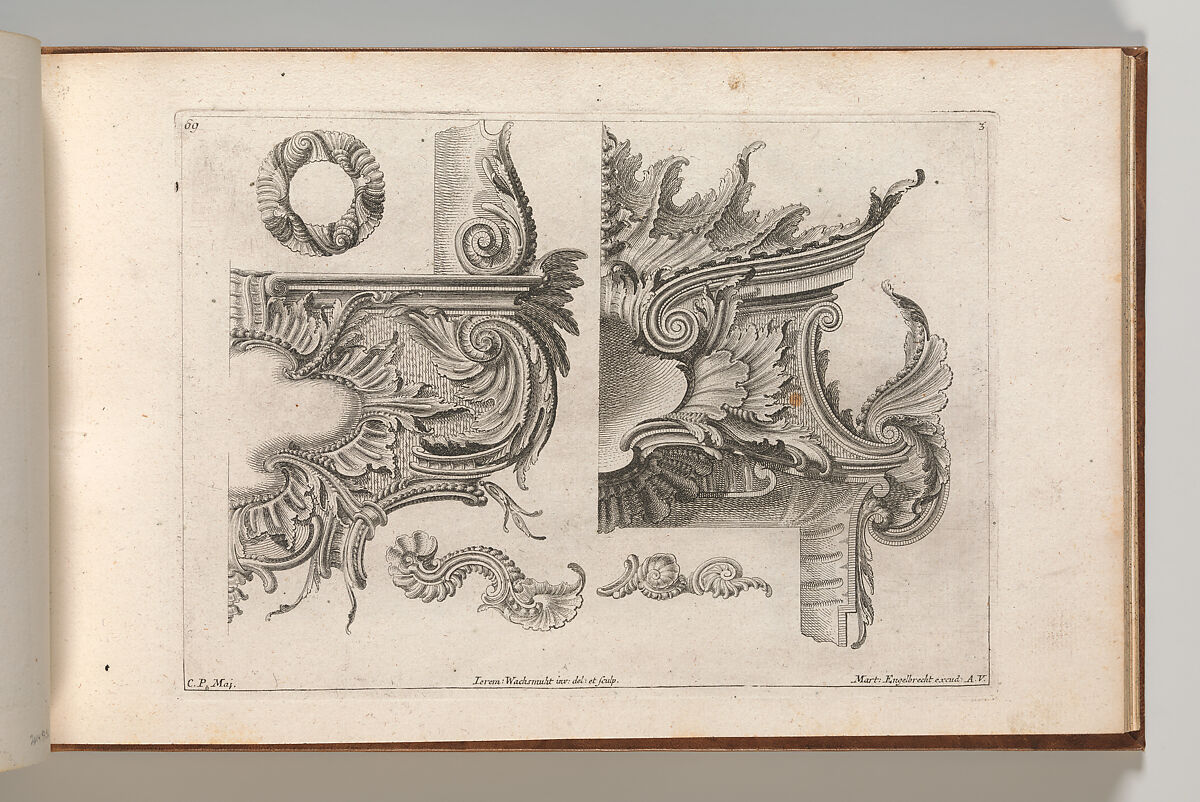 Suggestion for the Decoration of  the Lower and Top Right of a Frame Combined with Several Additional Ornaments, Plate 3 from: 'Unterschidliche Auszierungen zu Thüren und Fenster, etc. etc. sehr nutzlich zu gebrauchen', Jeremias Wachsmuth (German, 1712–1771), Etching 