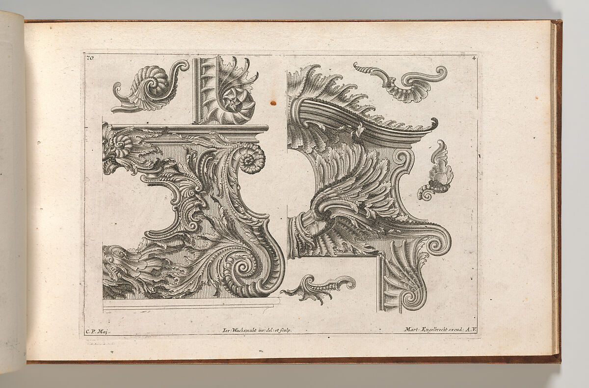 Suggestion for the Decoration of  the Lower and Top Right of a Frame, Plate 4 from: 'Unterschidliche Auszierungen zu Thüren und Fenster, etc. etc. sehr nutzlich zu gebrauchen', Jeremias Wachsmuth (German, 1712–1771), Etching 