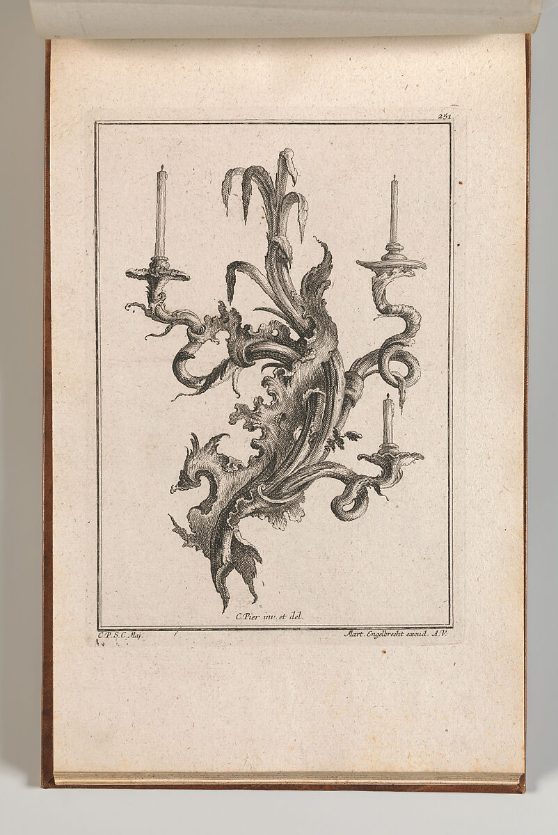 Design for a Three-Armed Candelabra, Plate 2 from an Untitled Series of Designs for Suspended Candelabra, Carl Pier (German, active Augsburg, ca. 1750), Etching 