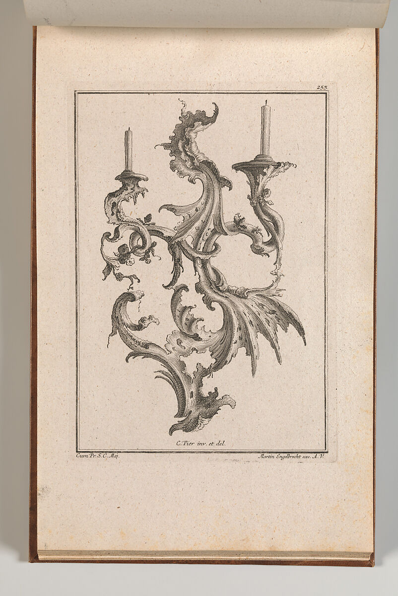 Design for a Two-Armed Candelabra, Plate 4 from an Untitled Series of Designs for Suspended Candelabra, Carl Pier (German, active Augsburg, ca. 1750), Etching 