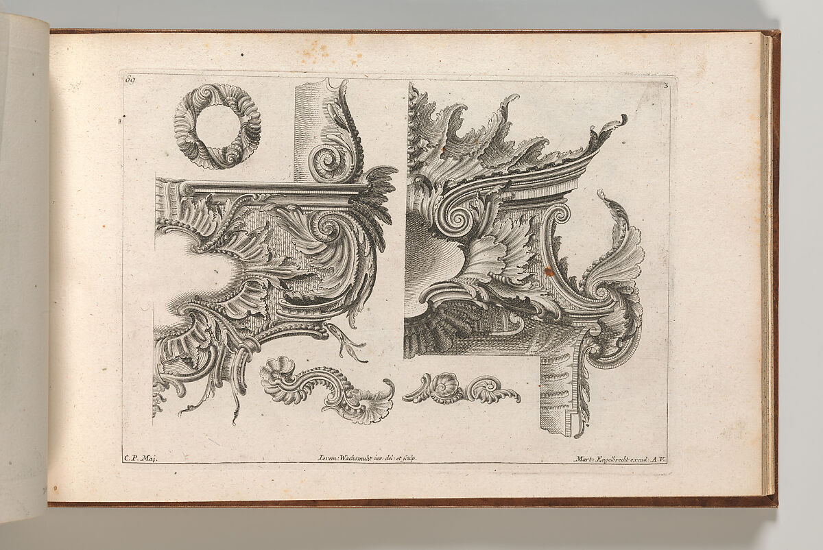 Suggestion for the Decoration of the Lower and Top Right of a Frame Combined with Several Additional Ornaments, Plate 3 from: 'Unterschidliche Auszierungen zu Thüren und Fenster, etc. etc. sehr nutzlich zu gebrauchen', Jeremias Wachsmuth (German, 1712–1771), Etching 