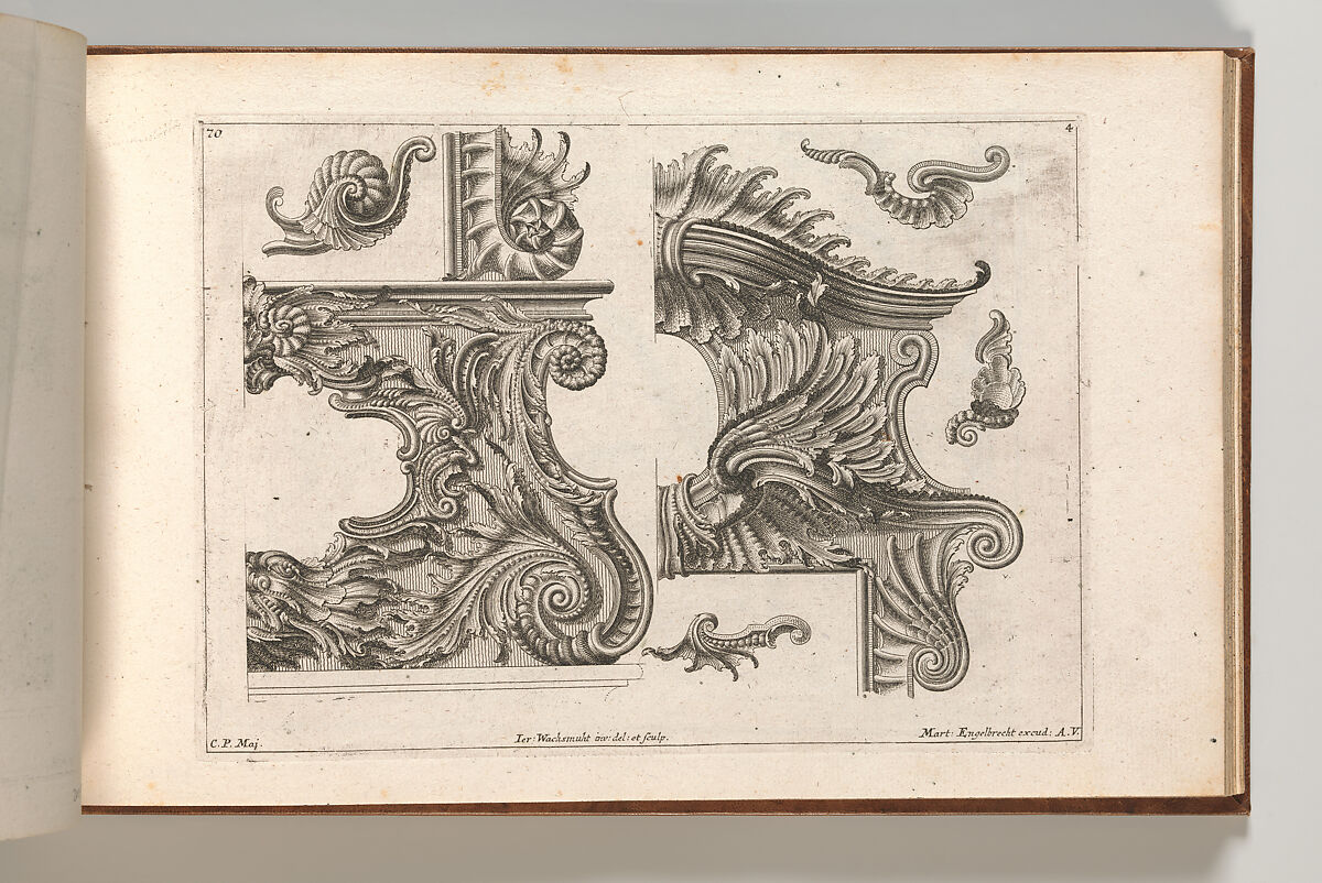 Suggestion for the Decoration of the Lower and Top Right of a Frame, Plate 4 from: 'Unterschidliche Auszierungen zu Thüren und Fenster, etc. etc. sehr nutzlich zu gebrauchen', Jeremias Wachsmuth (German, 1712–1771), Etching 