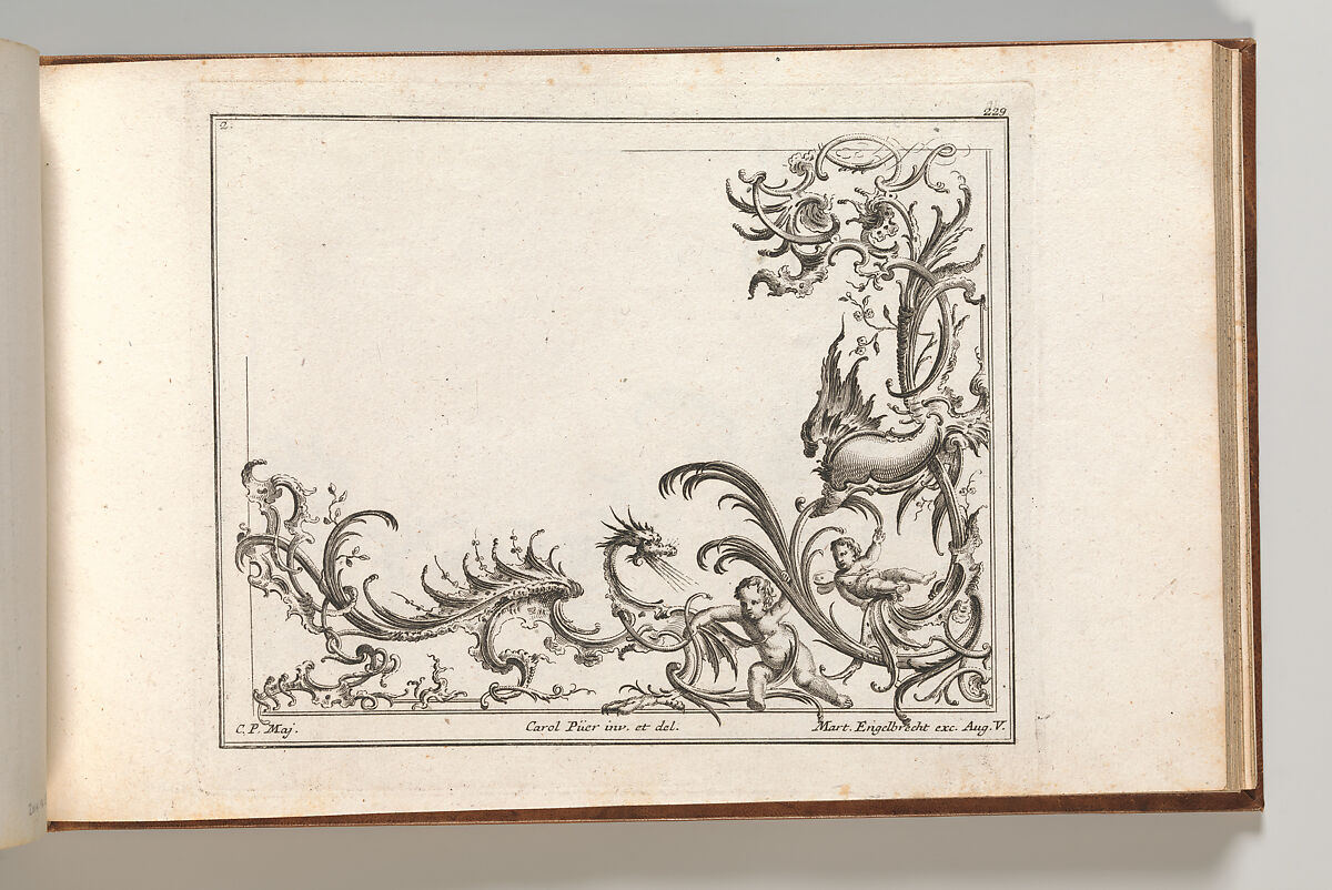 Design for the Decoration of the Lower Right Corner of a Ceiling, Plate 2 from: 'Unterschiedliche neü inventirte Decken oder Plafond.', Carl Pier (German, active Augsburg, ca. 1750), Etching 