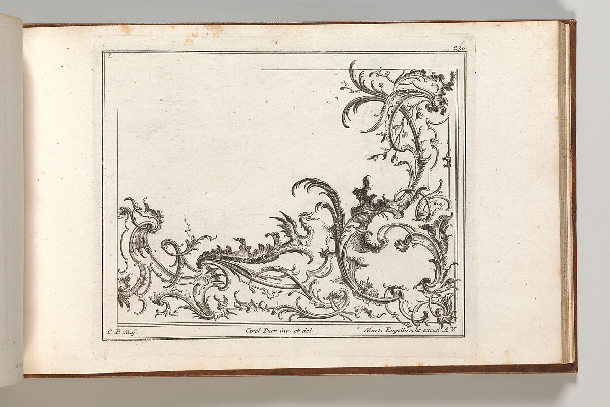 Design for the Decoration of the Lower Right Corner of a Ceiling, Plate 3 from: 'Unterschiedliche neü inventirte Decken oder Plafond.', Carl Pier (German, active Augsburg, ca. 1750), Etching 