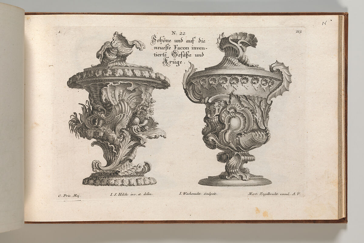 Designs for Two Lidded Vases, Plate 1 from: 'Schöne und auf die neueste Facon inventierte Gefäße und Krüge', Jeremias Wachsmuth (German, 1712–1771), Etching 