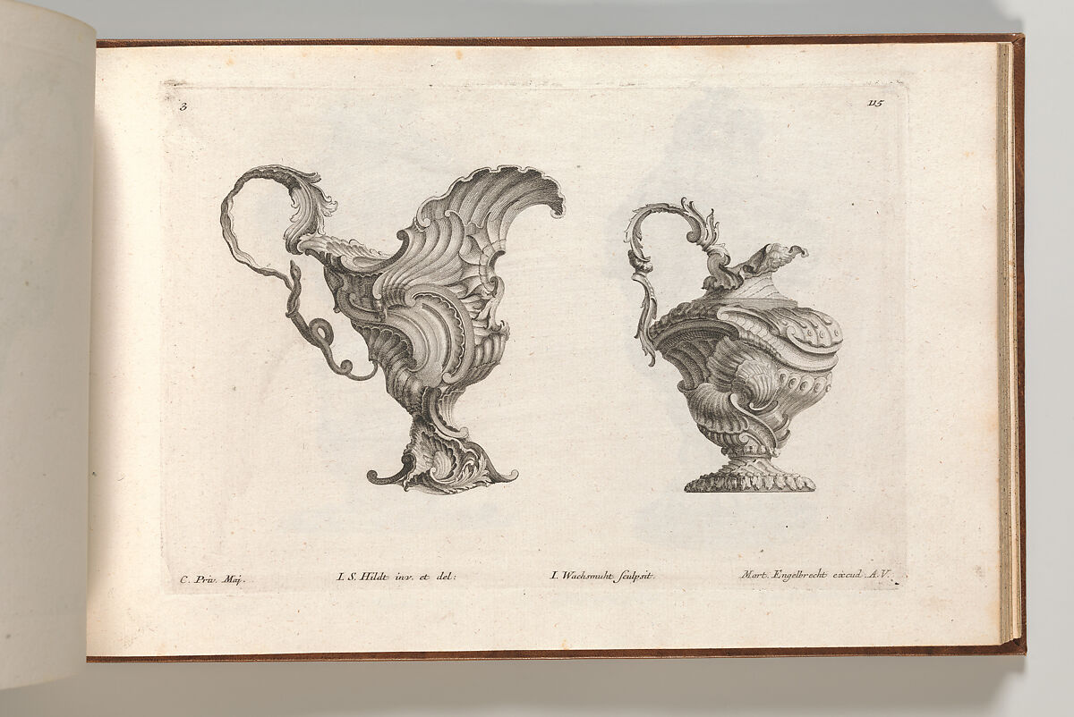 Designs for Two Ewers, Plate 3 from: 'Schöne und auf die neueste Facon inventierte Gefäße und Krüge', I.S. Hildt (Central European, active Augsburg, ca. 1740–60), Etching 