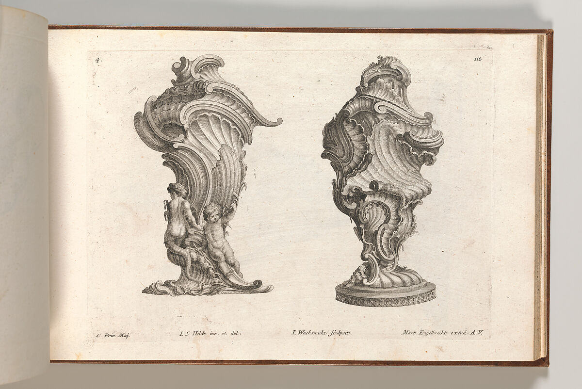Designs for Two Lidded Vases, Plate 4 from: 'Schöne und auf die neueste Facon inventierte Gefäße und Krüge', I.S. Hildt (Central European, active Augsburg, ca. 1740–60), Etching 