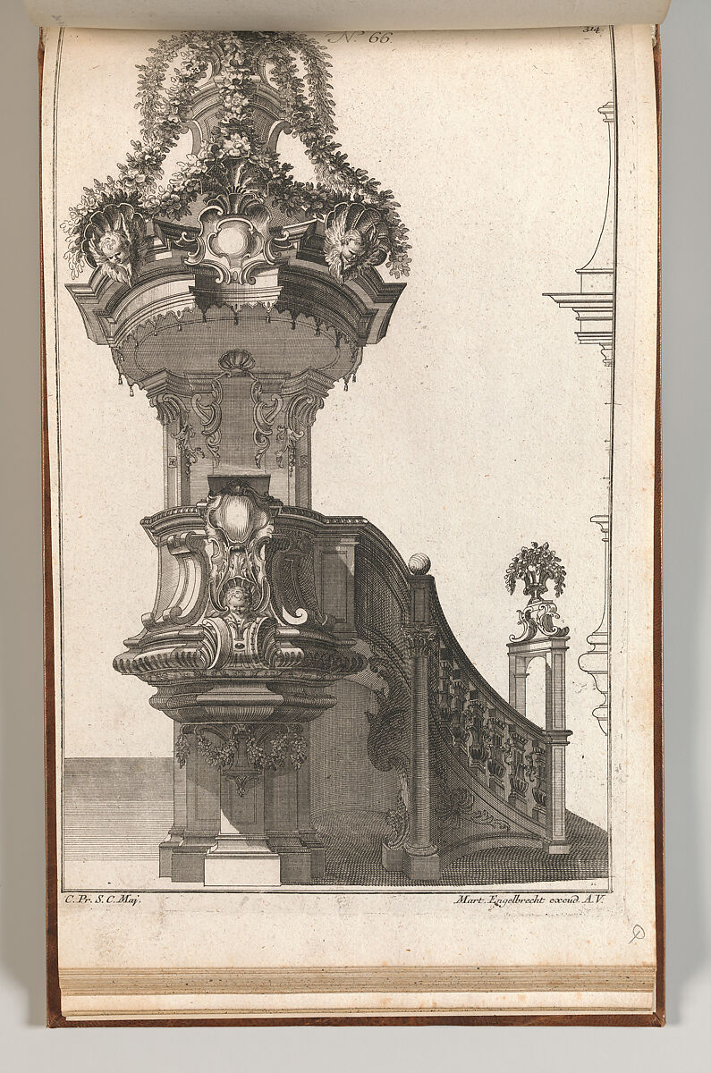 Design for a Pulpit, Plate 1 from an Untitled Series of Pulpit Designs, Martin Engelbrecht (German, Augsburg 1684–1756 Augsburg), Etching 