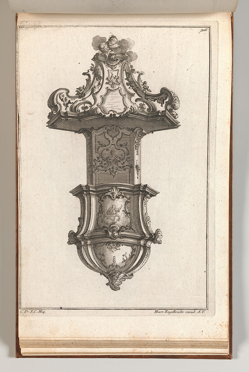 Design for a Pulpit, Plate 3 from an Untitled Series of Pulpit Designs, Martin Engelbrecht (German, Augsburg 1684–1756 Augsburg), Etching 