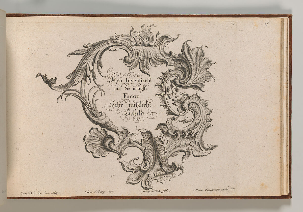 Design for a Cartouche, Plate 1 from 'Neu Inventierte auf die artigste Facon Sehr nutzliche Schild.', Johann Georg Pintz (German, 1697–1767), Etching 