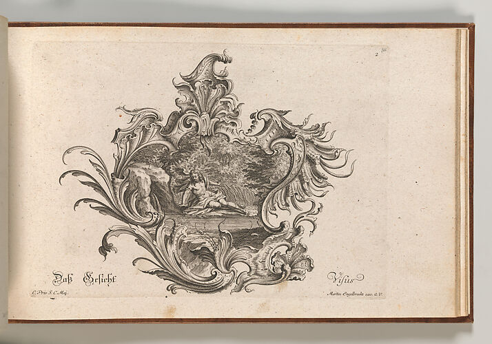 Design for a Cartouche and Representation of 'Sight', Plate 2 from 'Neu Inventierte auf die artigste Facon Sehr nutzliche Schild.'