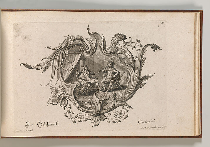 Design for a Cartouche and a Representation of 'Taste', Plate 4 from 'Neu Inventierte auf die artigste Facon Sehr nutzliche Schild.'