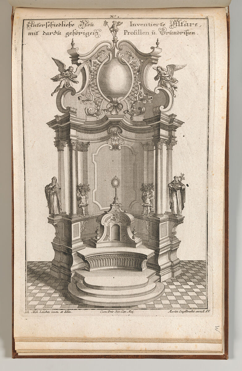 Design for a Monumental Altar, Plate a from 'Unterschiedliche Neu Inventierte Altäre mit darzu gehörigen Profillen u. Grundrißen.', Johann Michael Leüchte (German, active Augsburg, died 1759), Etching 