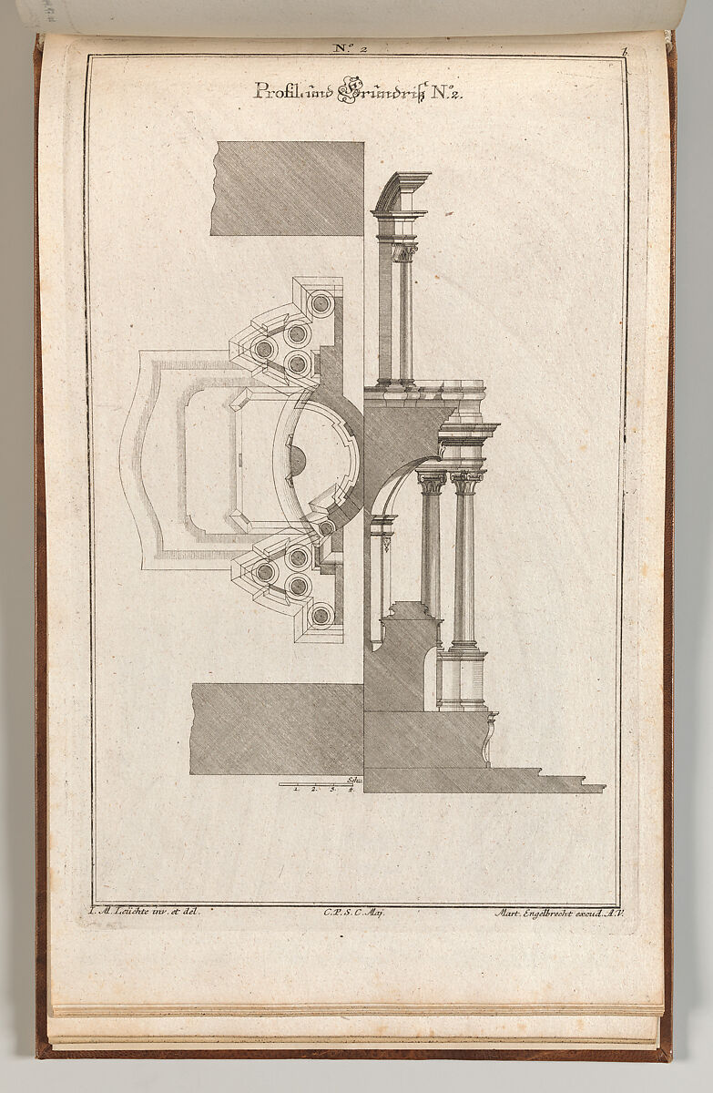 Floorplan and Side View of an Altar, Plate b (2) from 'Unterschiedliche Neu Inventierte Altäre mit darzu gehörigen Profillen u. Grundrißen.', Johann Michael Leüchte (German, active Augsburg, died 1759), Etching 
